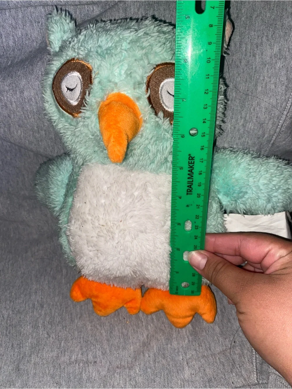 Mint green and white plush owl toy